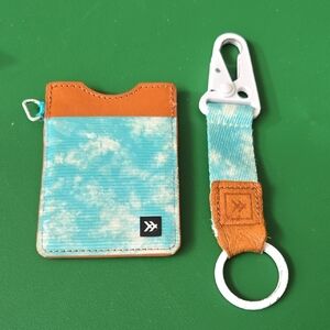 Thread Vertical Wallet Card Holder Teal Green Haze and Tan W/ Keychain Clip